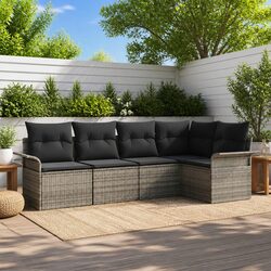 Grey Outdoor Sofa Set: 5-Piece with Cushions and Storage