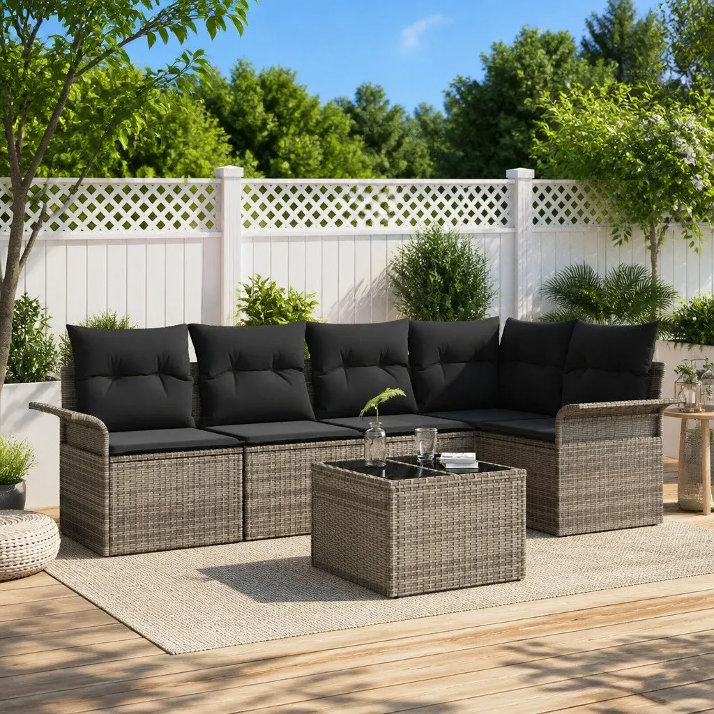 6-Piece Grey Outdoor Sofa Set with Cushions