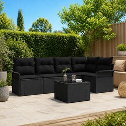 Garden Sofa Set 6 Pcs Outdoor Seating Poly Rattan Black with Cushion Storage