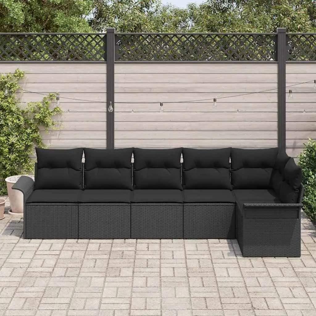Garden Sofa Set Black 6 Pieces Poly Rattan Outdoor Furniture with Cushions