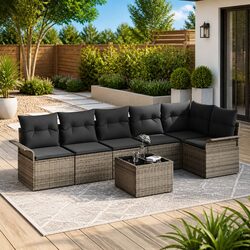 Compact and Stylish 7-Piece Grey Garden Sofa Set