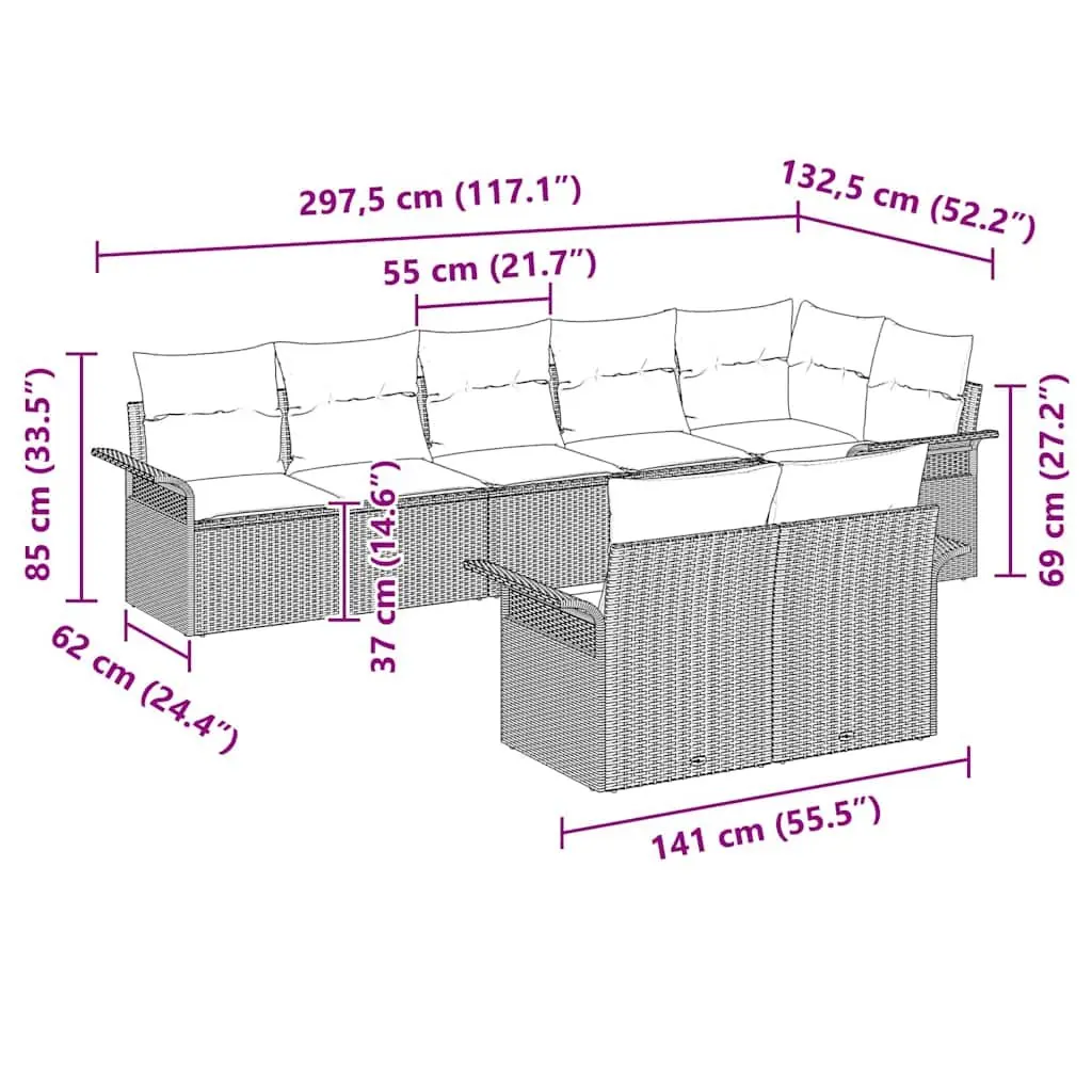 Garden Sofa Set Grey 8 Piece Poly Rattan Outdoor Furniture Lounger Patio Seating
