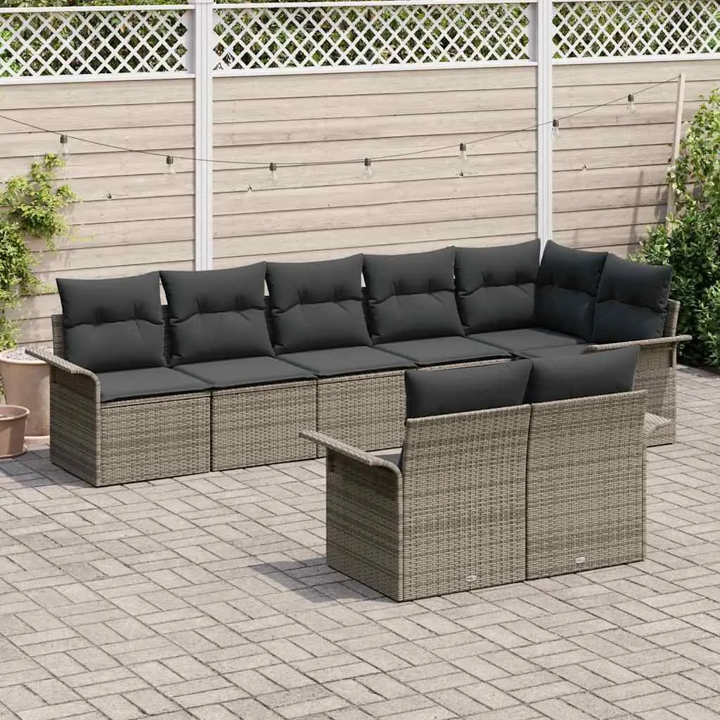 Garden Sofa Set Grey 8 Piece Poly Rattan Outdoor Furniture Lounger Patio Seating