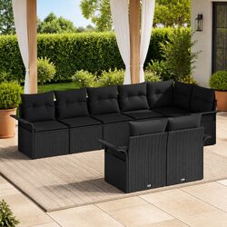 Garden Sofa Set 8 Pieces Black Poly Rattan Outdoor Furniture with Cushions