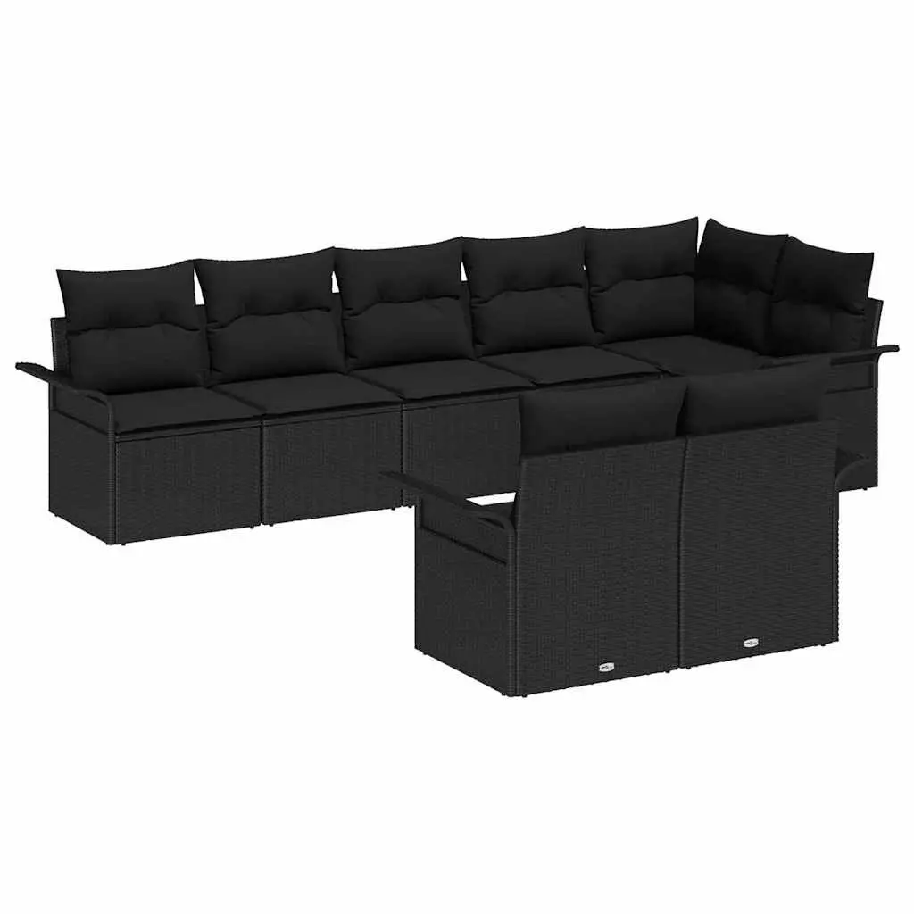Garden Sofa Set Black 8 Piece Poly Rattan Outdoor Furniture with Cushions