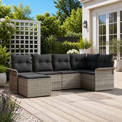 Compact 6-Piece Grey Outdoor Sofa Set with Storage Features