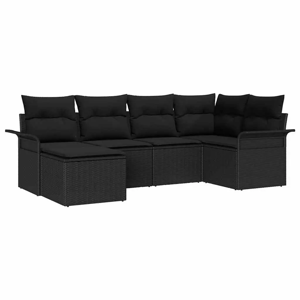 Garden Sofa Set with Storage 6 Pieces Black Poly Rattan Outdoor Furniture