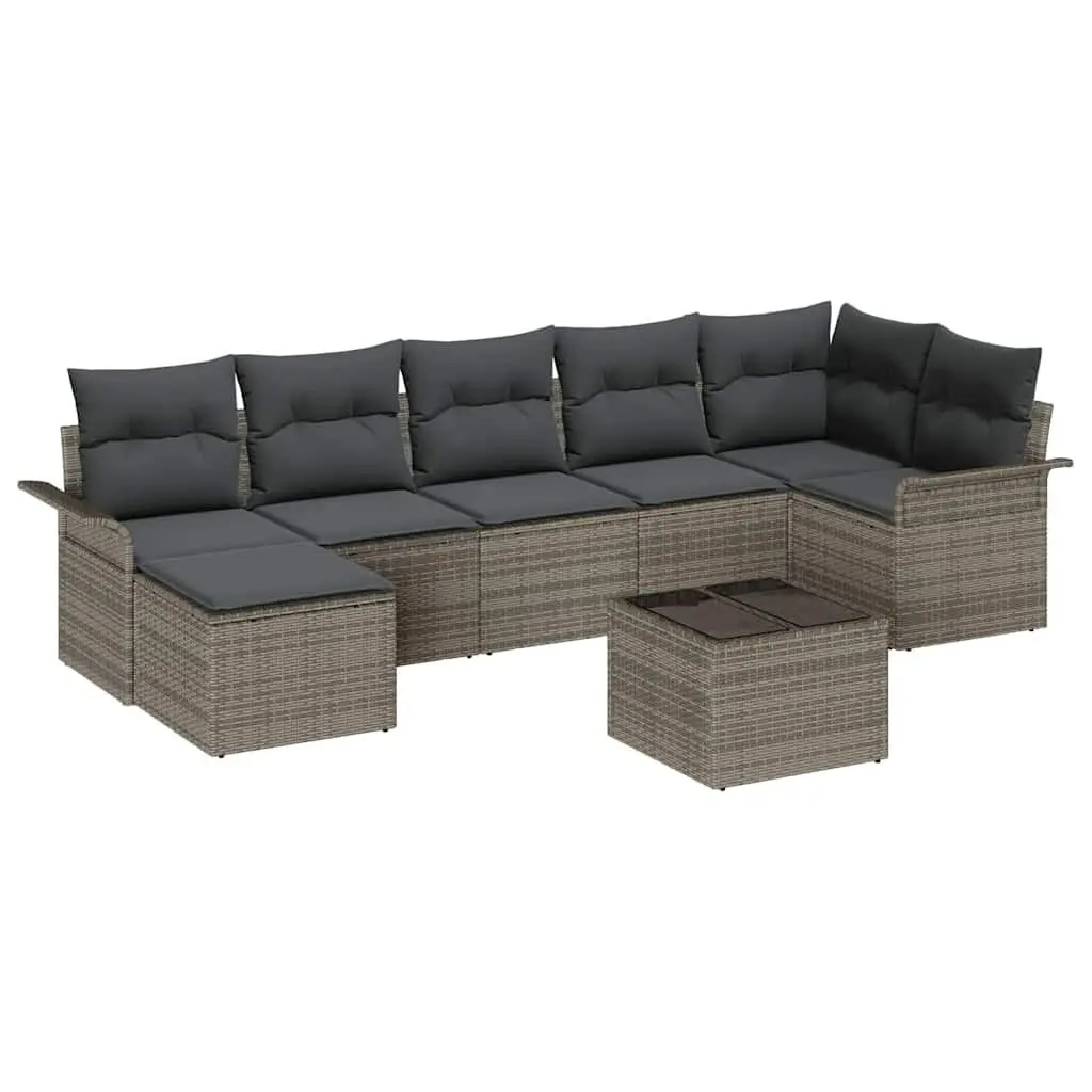 Garden Sofa Set Grey 8 Pieces Poly Rattan Outdoor Furniture with Cushions