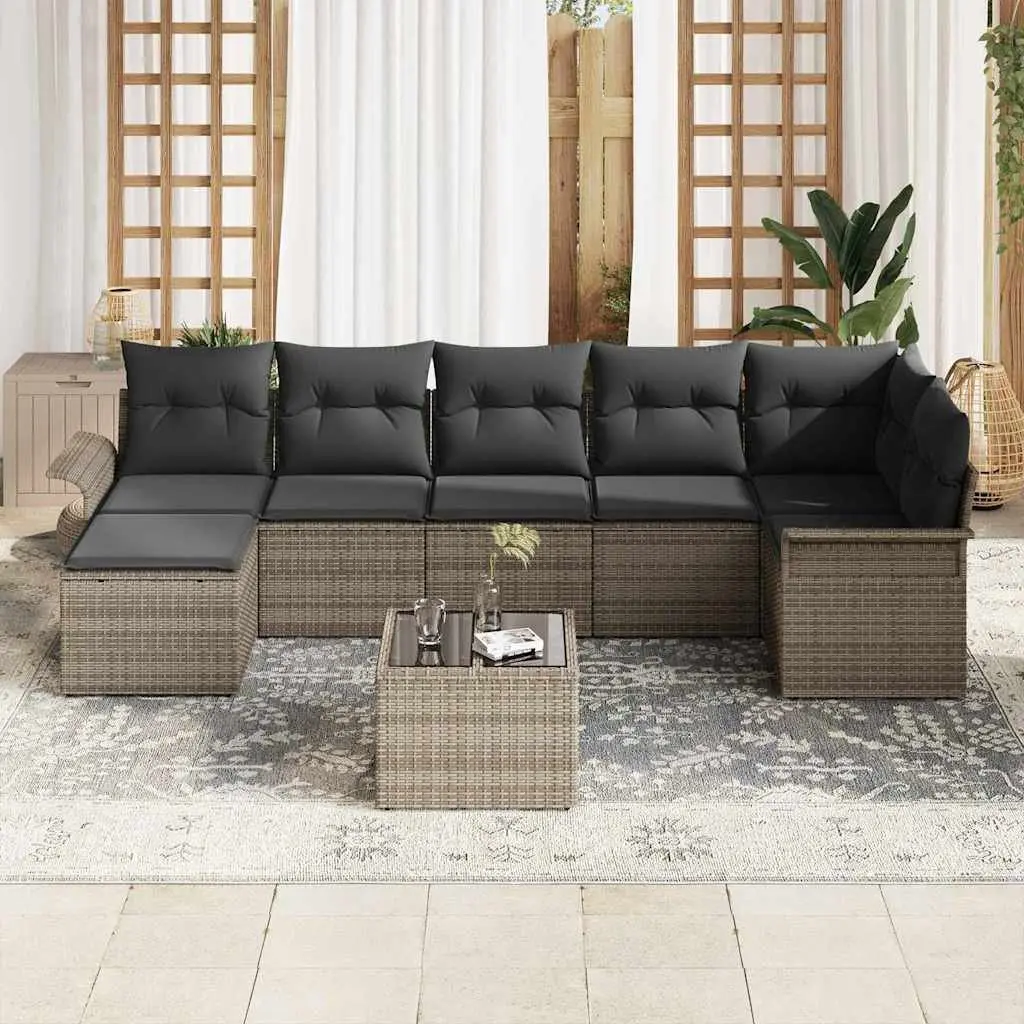 Garden Sofa Set Grey 8 Pieces Poly Rattan Outdoor Furniture with Cushions