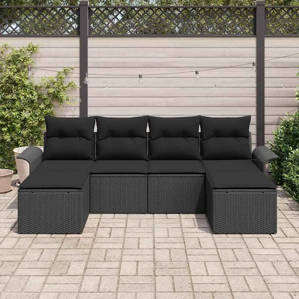 Outdoor Garden Sofa Set Black 6 Piece Poly Rattan with Cushions