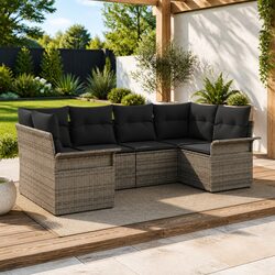 Modular Garden Sofa Set 6 Piece Outdoor Furniture Grey Poly Rattan Lounge with