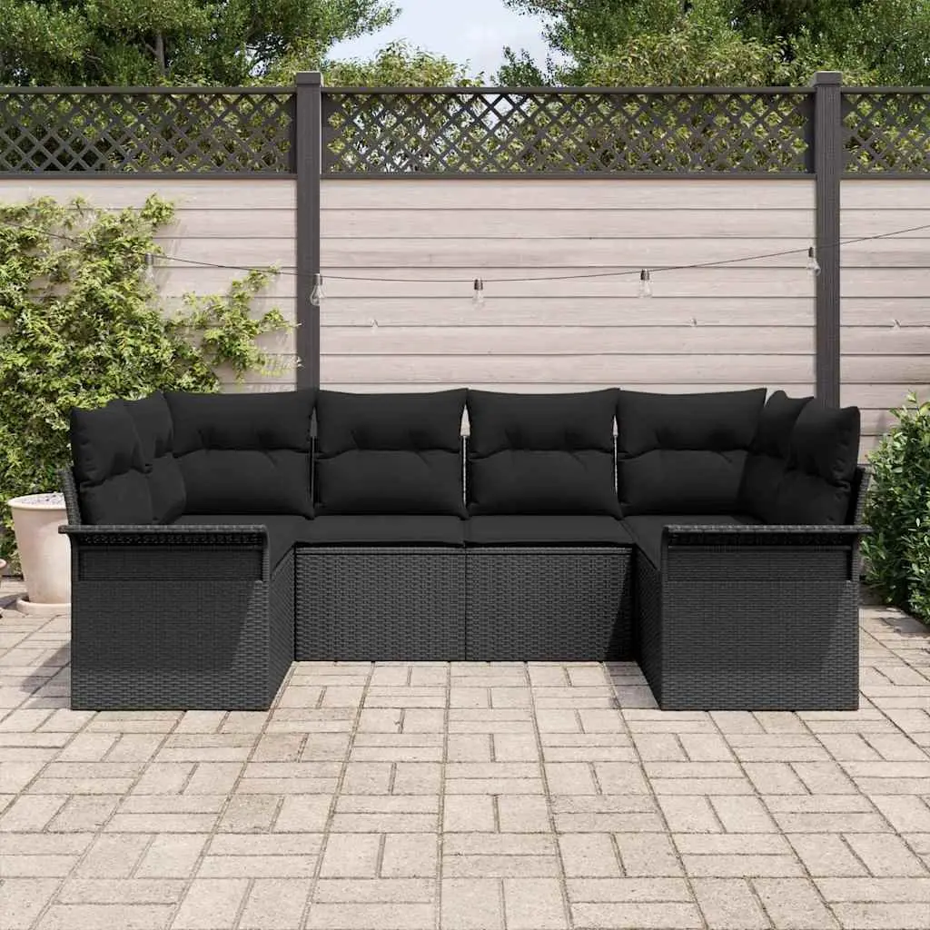 Modular Garden Sofa Set Black 6 Pieces Poly Rattan with Cushions