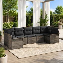 Outdoor Modular Sofa Set - 7 Pieces, Grey Rattan Quality