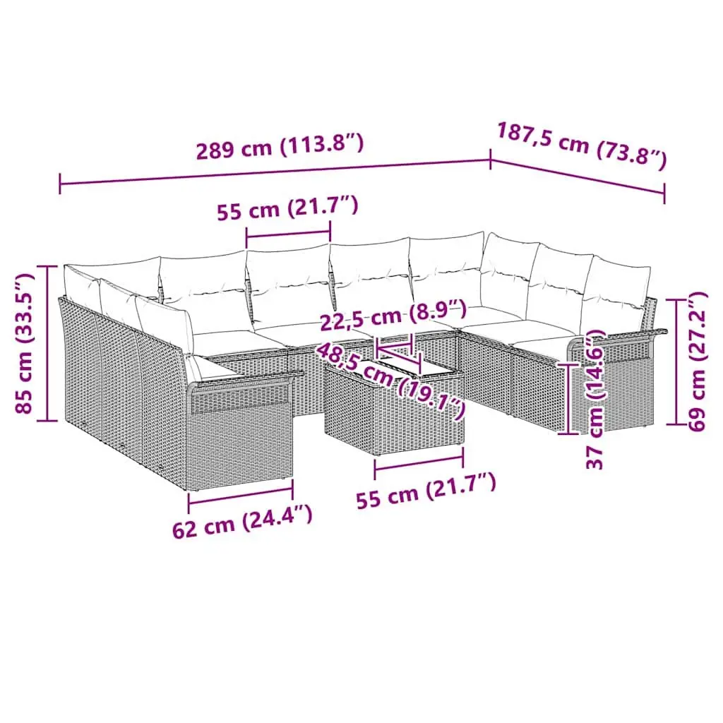 Garden Sofa Set 10 Piece Black Poly Rattan Outdoor Furniture with Cushions
