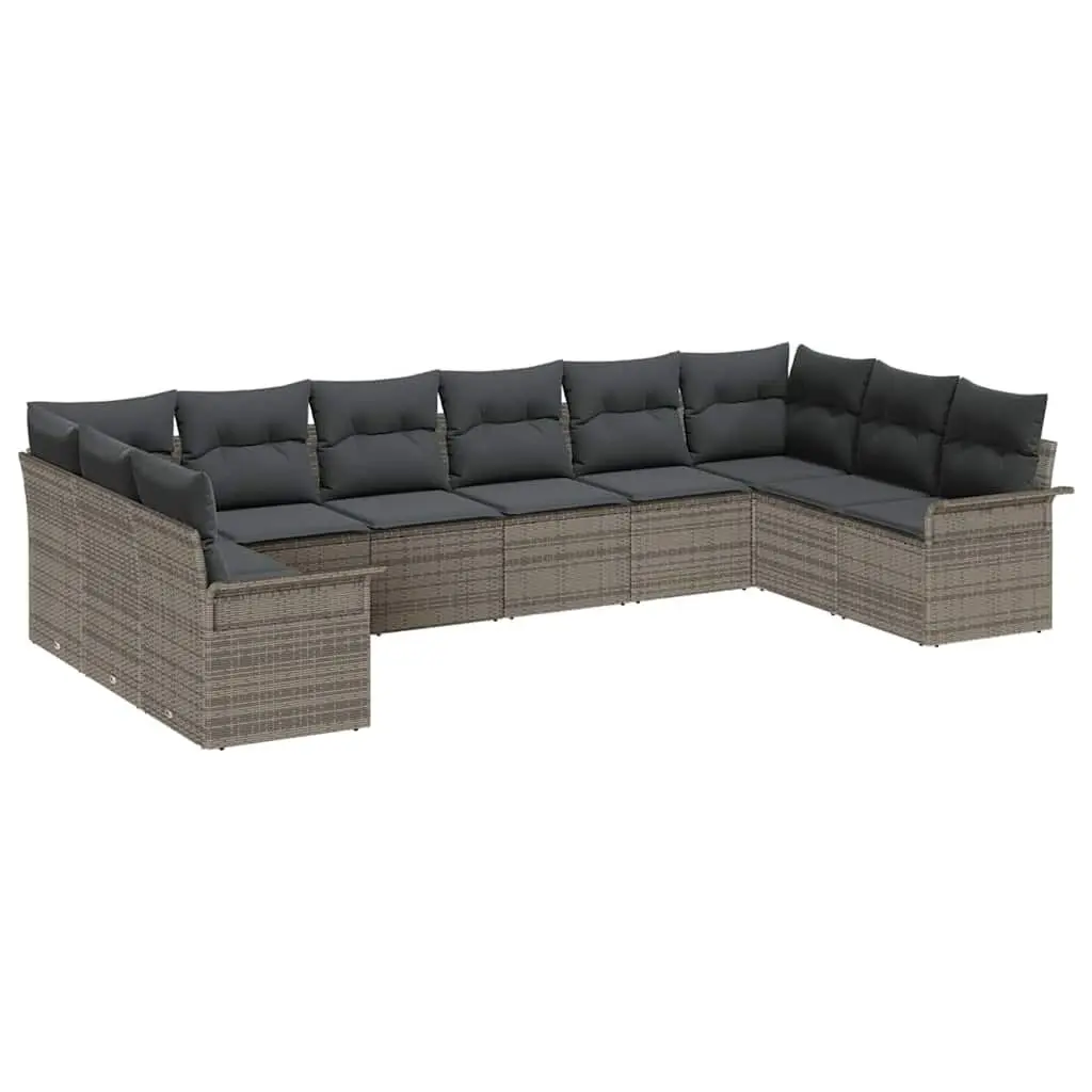 Garden Sofa Set 10 Piece Outdoor Furniture Poly Rattan Grey Patio Lounge Seating