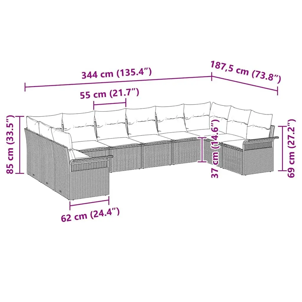 Garden Sofa Set 10 Piece Outdoor Furniture Poly Rattan Grey Patio Lounge Seating