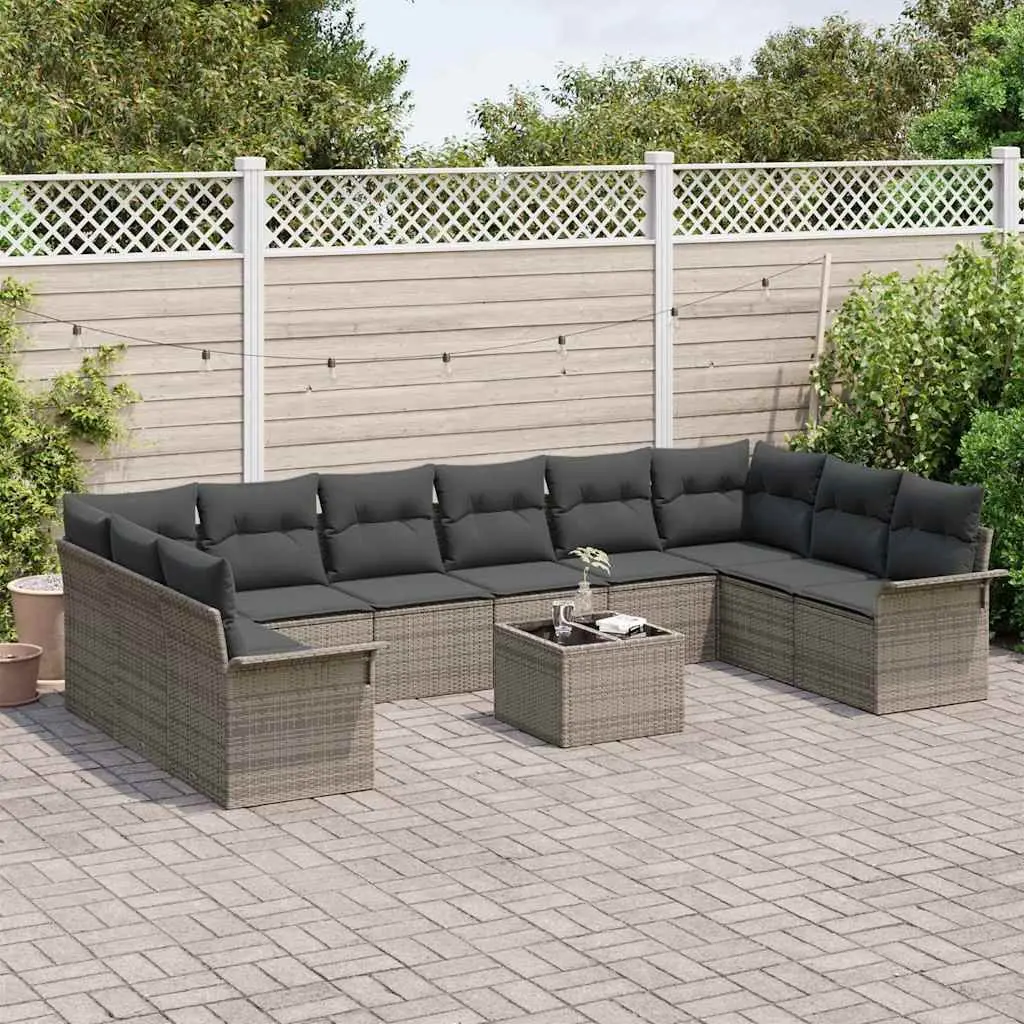 Outdoor Sofa Set Grey 11 Pieces Modular Poly Rattan Furniture with Cushions