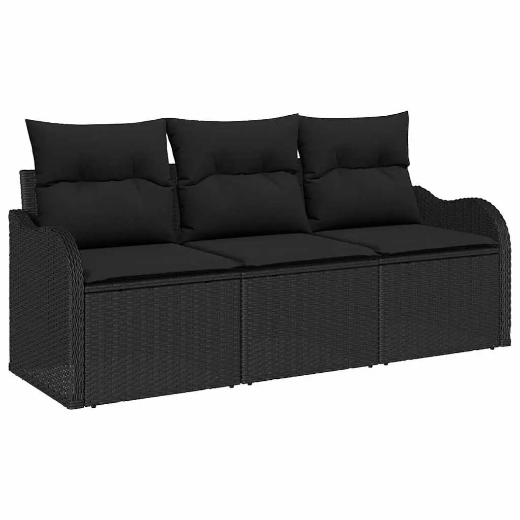 Garden Sofa Set Black 3 Piece Outdoor Furniture Cushioned Lounge Poly Rattan