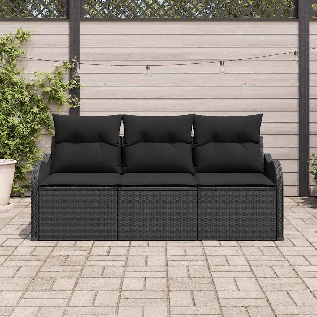 Garden Sofa Set Black 3 Piece Outdoor Furniture Cushioned Lounge Poly Rattan