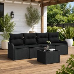 Garden Sofa Set Black Poly Rattan Outdoor Furniture Modular Lounge Patio Seating
