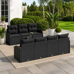 Compact Black Poly Rattan Outdoor Sofa Set for Relaxation