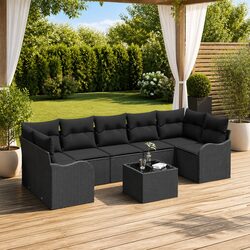 Outdoor Garden Sofa Set Modular Seating Black Poly Rattan Steel Frame Patio