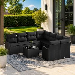 9-Piece Outdoor Modular Sofa Set with Cushions