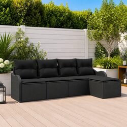 Garden Sofa Set Black Poly Rattan Outdoor Furniture Modular Patio Lounge Terrace
