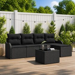 Garden Sofa Set 6 Piece Outdoor Furniture Black Rattan Modular Patio Seating