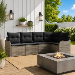 Concise Garden Sofa Set: 5-Piece Grey Modular Design