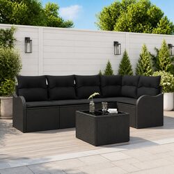 Outdoor Garden Sofa Set Black Poly Rattan Modular Patio Furniture Cushioned