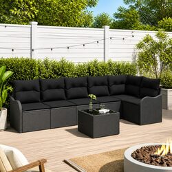 Compact 7-Piece Modular Black Outdoor Sofa Set