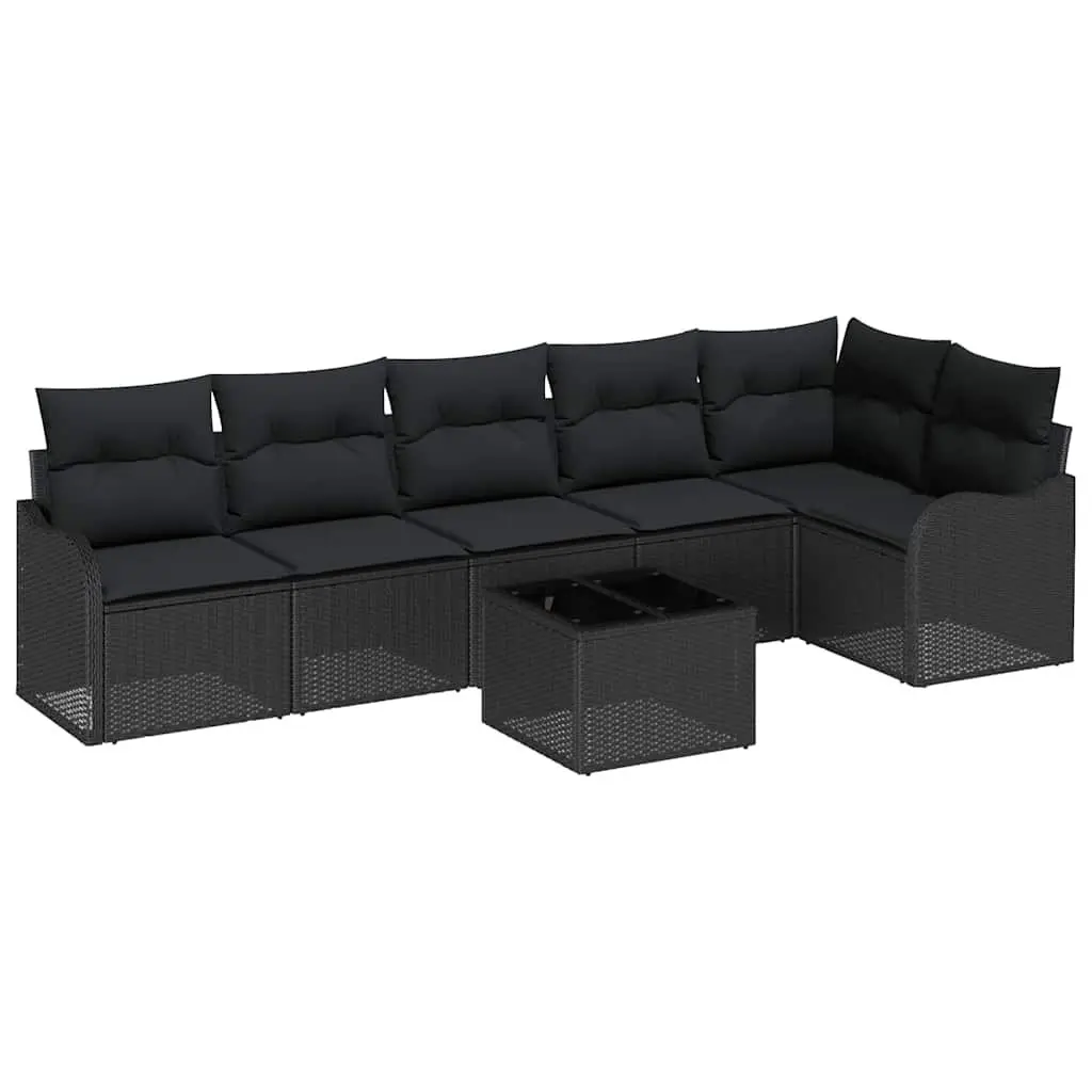 Outdoor Garden Sofa Set 7 Piece Black Poly Rattan Modular Patio Furniture