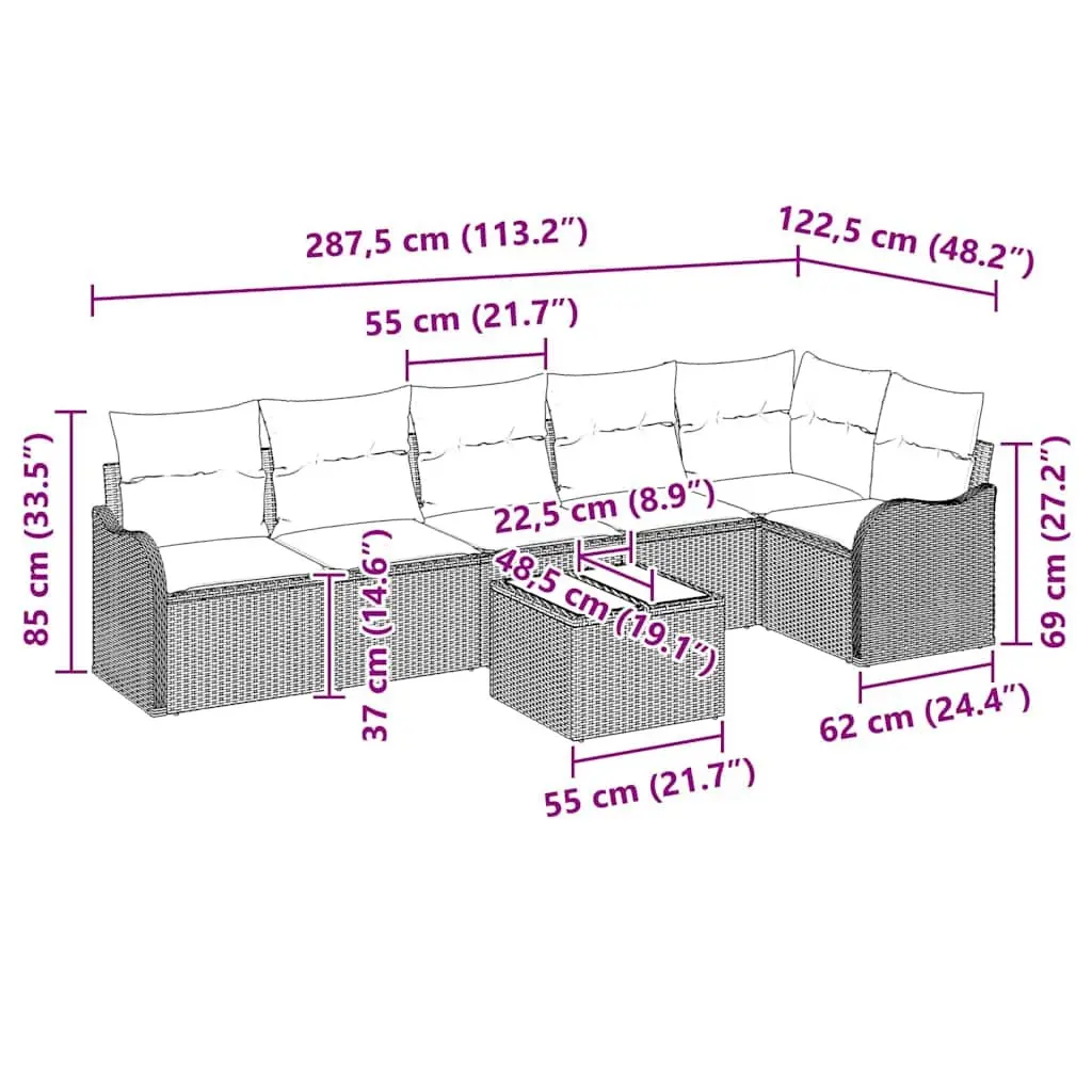 Outdoor Garden Sofa Set 7 Piece Black Poly Rattan Modular Patio Furniture
