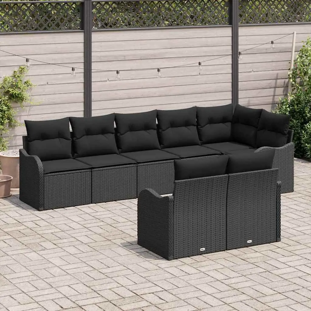 Outdoor Garden Sofa Set Black 8 Piece Modular Poly Rattan Lounge Furniture