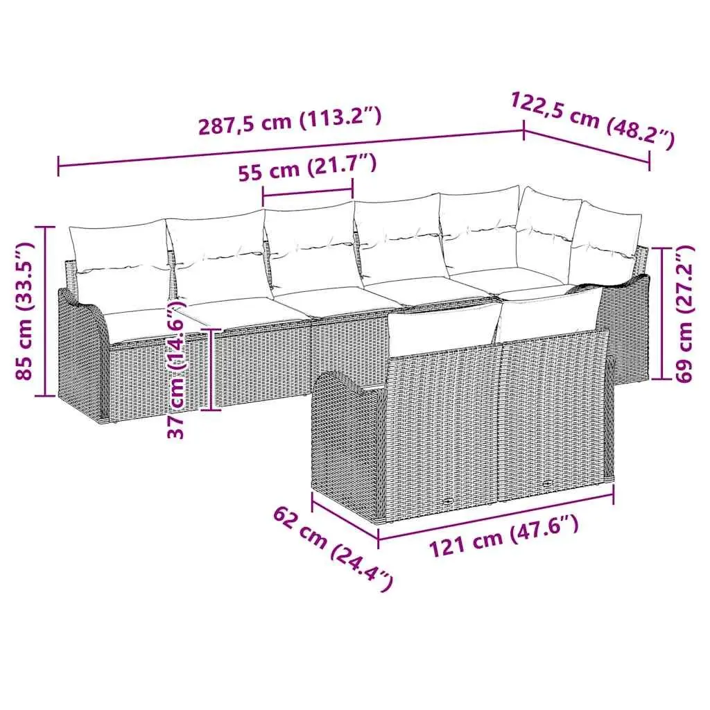 Outdoor Garden Sofa Set Black 8 Piece Modular Poly Rattan Lounge Furniture