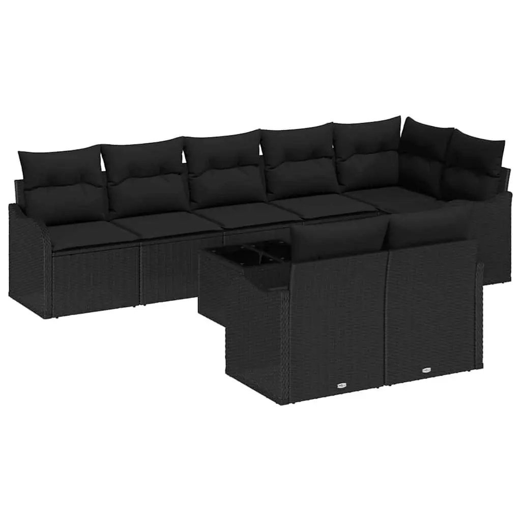 Outdoor Garden Sofa Set 9 Pieces Black Poly Rattan Modular Patio Furniture