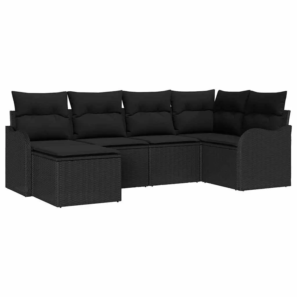 Garden Sofa Set 6 Piece Outdoor Furniture Black Rattan Patio Lounge Suite