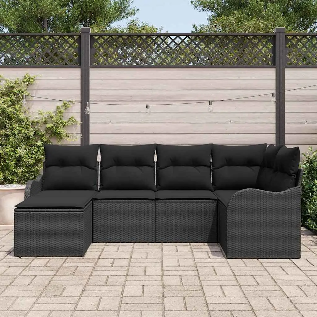 Garden Sofa Set 6 Piece Outdoor Furniture Black Rattan Patio Lounge Suite