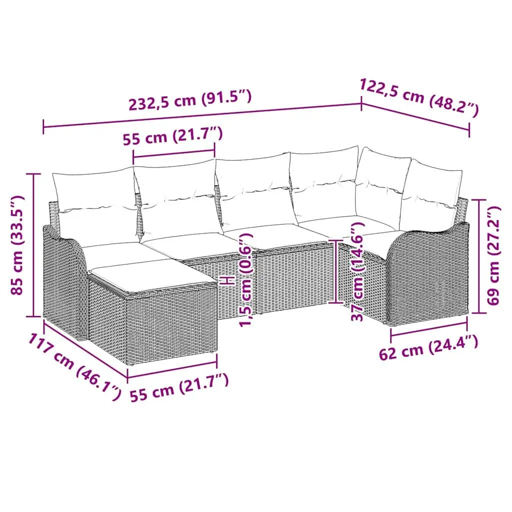 Garden Sofa Set 6 Piece Outdoor Furniture Black Rattan Patio Lounge Suite