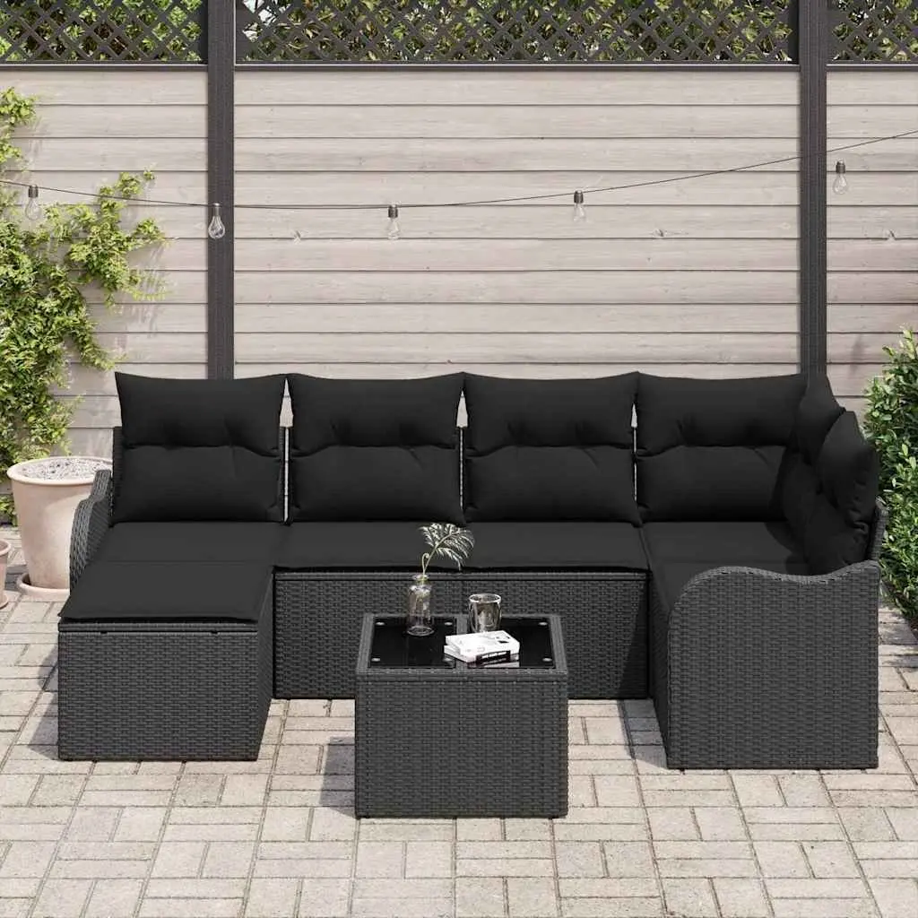 Garden Sofa Set 7 Piece Outdoor Patio Furniture Black Poly Rattan Modular Lounge
