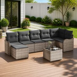 Garden Sofa Set 8 Pieces Grey Outdoor Furniture Poly Rattan Sectional Patio