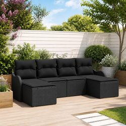 Garden Sofa Set 6 Pieces Black Poly Rattan Outdoor Furniture Patio Modular