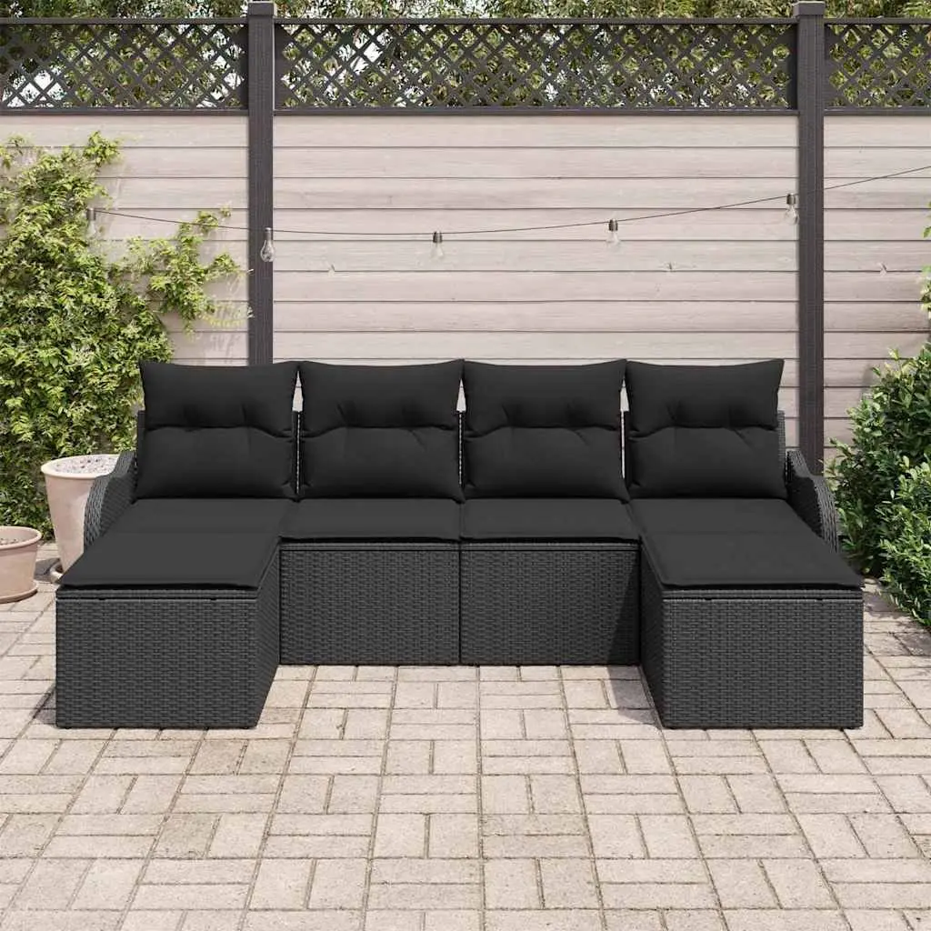 Garden Sofa Set 6 Pieces Black Poly Rattan Outdoor Furniture Patio Modular
