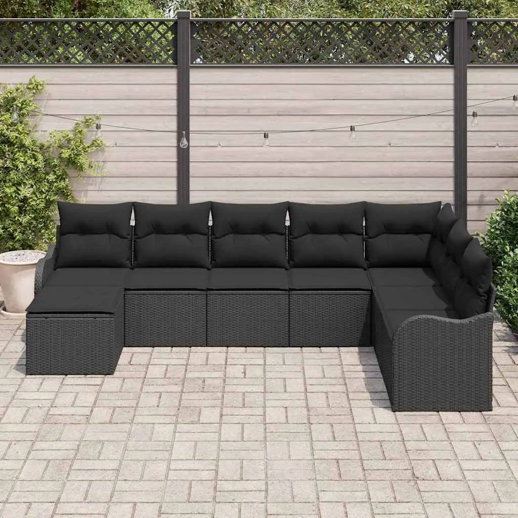 Outdoor Garden Sofa Set 8 Pieces Black Poly Rattan Patio Furniture Lounge Suite