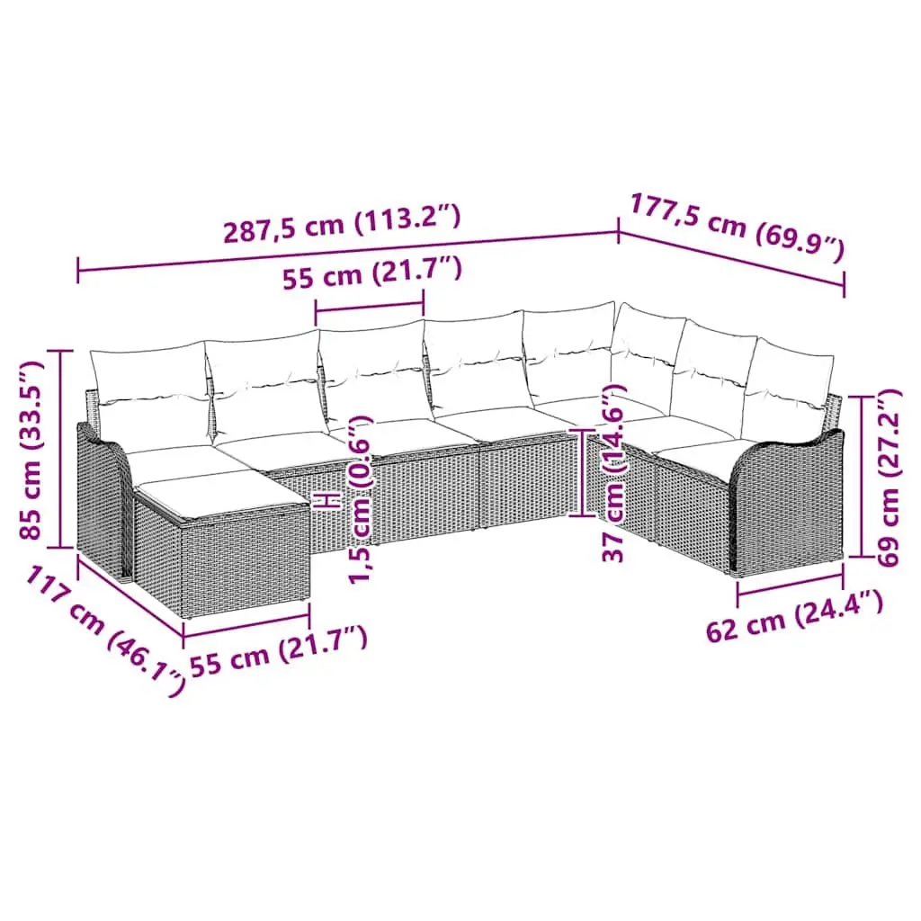 Garden Sofa Set 9 Piece Outdoor Furniture Black Poly Rattan Patio Lounge Suite