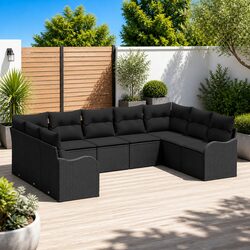 Outdoor Garden Sofa Set Black Poly Rattan Patio Furniture Modular Seating