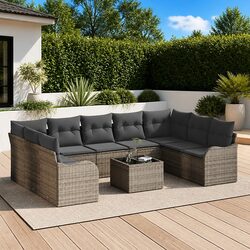 Garden Sofa Set 10 Piece Outdoor Furniture Grey Poly Rattan with Cushions