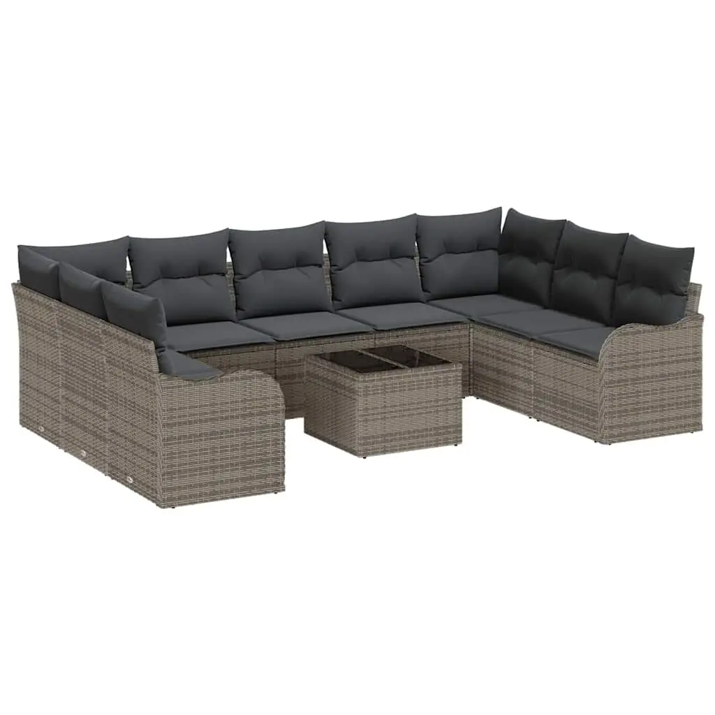 Garden Sofa Set 10 Piece Outdoor Furniture Grey Poly Rattan with Cushions