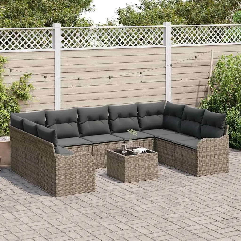 Garden Sofa Set 10 Piece Outdoor Furniture Grey Poly Rattan with Cushions